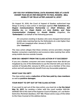Did You Pay International Data Roaming Fees at a Rate Higher Than $5.00 Per Megabyte to Fido, Rogers, Bell Mobility Or Telus After January 8, 2010?