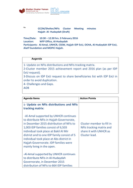 UNHCR/UNICEF Joint Nfis Distribution Receipent List