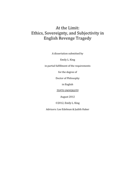 Ethics, Sovereignty, and Subjectivity in English Revenge Tragedy