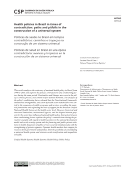 Health Policies in Brazil in Times of Contradiction: Paths and Pitfalls in the Construction of a Universal System