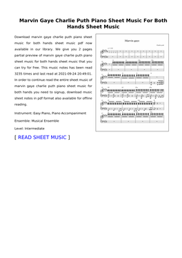 Marvin Gaye Charlie Puth Piano Sheet Music for Both Hands Sheet Music