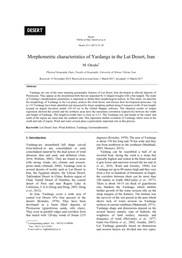 Morphometric Characteristics of Yardangs in the Lut Desert, Iran