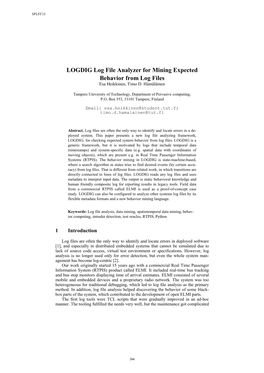 LOGDIG Log File Analyzer for Mining Expected Behavior from Log Files Esa Heikkinen, Timo D