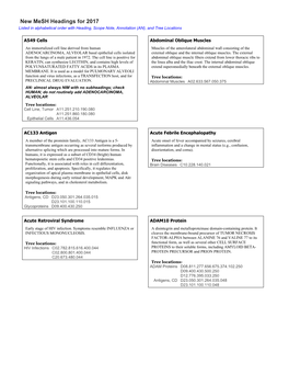 New Mesh Headings for 2017 Listed in Alphabetical Order with Heading, Scope Note, Annotation (AN), and Tree Locations