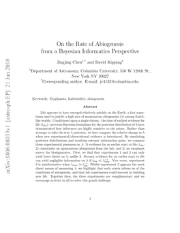 On the Rate of Abiogenesis from a Bayesian Informatics Perspective