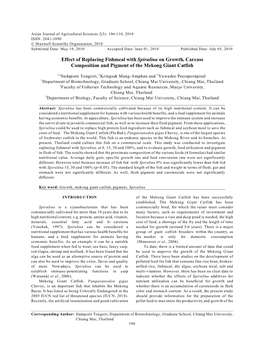 Effect of Replacing Fishmeal with Spirulina on Growth, Carcass Composition and Pigment of the Mekong Giant Catfish