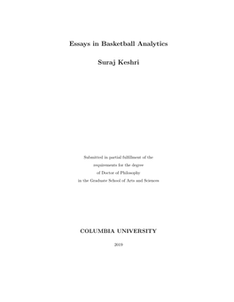 Essays in Basketball Analytics