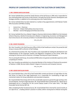 Profile of Candidates Contesting the Election of Directors