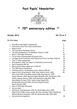 Past Pupils' Newsletter * 75Th Anniversary Edition
