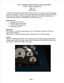 How to Calibrate 99-04 Mustang Instrument Clusters © 2017, 2019, Accutach Co