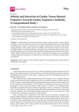 Affinity and Selectivity of Cardiac Versus Skeletal Troponin I Towards Cardiac Troponin I Antibody: a Computational Study †