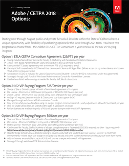 Adobe / CETPA 2018 Options