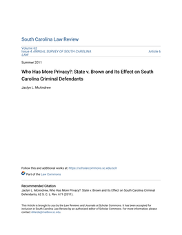 State V. Brown and Its Effect on South Carolina Criminal Defendants