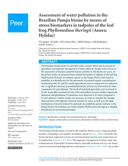 Assessment of Water Pollution in the Brazilian Pampa Biome by Means of Stress Biomarkers in Tadpoles of the Leaf Frog Phyllomedusa Iheringii (Anura: Hylidae)