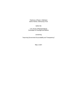 Testimony of Rudy A. Mehrbani Senior Advisor, Democracy Fund Before