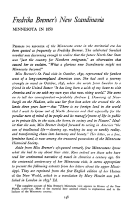 Fredrika Bremer's New Scandinavia MINNESOTA in 1850