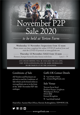 November P2P Sale 2020 to Be Held at Yorton Farm