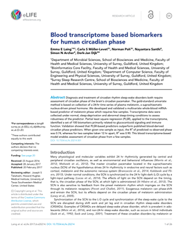 Blood Transcriptome Based Biomarkers for Human Circadian