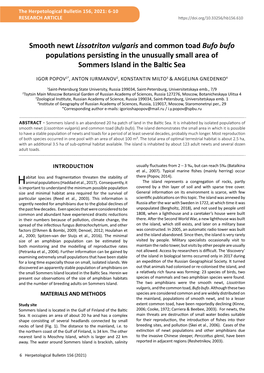 Smooth Newt Lissotriton Vulgaris and Common Toad Bufo Bufo Populations Persisting in the Unusually Small Area of Sommers Island in the Baltic Sea