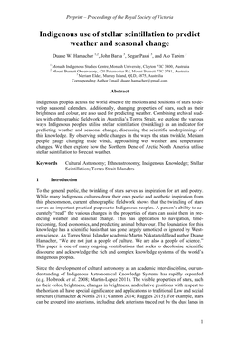 Indigenous Use of Stellar Scintillation to Predict Weather and Seasonal Change