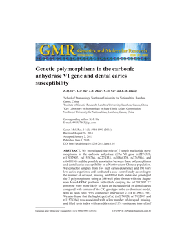 Genetic Polymorphisms in the Carbonic Anhydrase VI Gene and Dental Caries Susceptibility