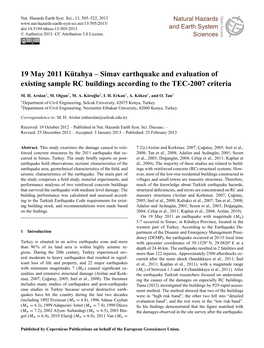 Simav Earthquake and Evaluation of Existing Sample RC Buildings According to the TEC-2007 Criteria