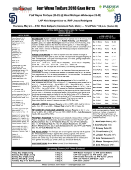 Fort Wayne Tincaps 2018 Game Notes