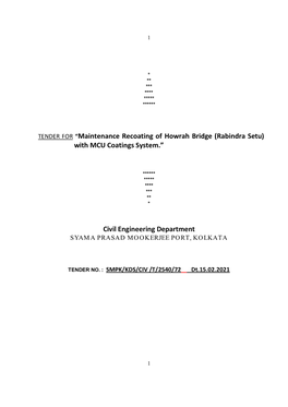 TENDER for “Maintenance Recoating of Howrah Bridge (Rabindra Setu) with MCU Coatings System.” Civil Engineering Department