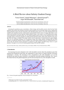 A Brief Review About Salinity Gradient Energy