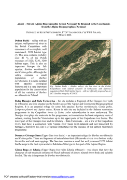 Annex – Sites in Alpine Biogeographic Region Necessary to Respond to the Conclusions from the Alpine Biogeographical Seminar