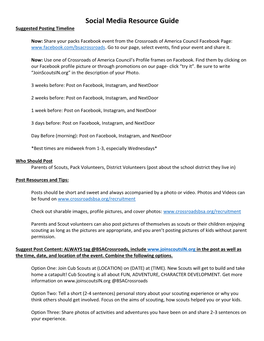 Social Media Resource Guide Suggested Posting Timeline