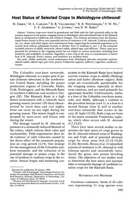 Host Status of Selected Crops to Meloidogyne Chitwoodi