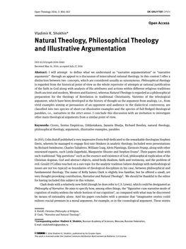 Is Natural Theology “Natural” in Its Own Right?