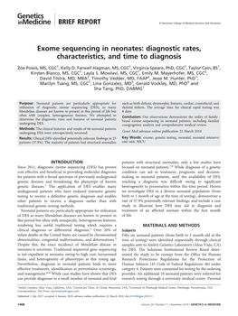 Exome Sequencing in Neonates: Diagnostic Rates, Characteristics, and Time to Diagnosis