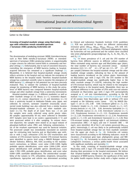 Screening of Hospital-Manhole Sewage Using Macconkey Agar with Cefotaxime Reveals Extended-Spectrum β-Lactamase (ESBL