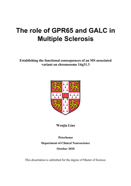 The Role of GPR65 and GALC in Multiple Sclerosis