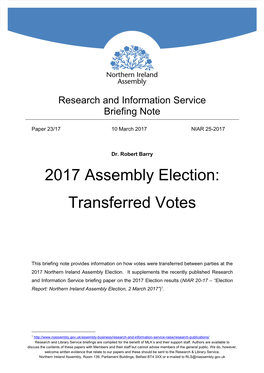 2017 Assembly Election: Transferred Votes