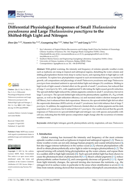 Differential Physiological Responses of Small Thalassiosira Pseudonana and Large Thalassiosira Punctigera to the Shifted-High Light and Nitrogen