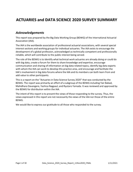 ACTUARIES and DATA SCIENCE 2020 SURVEY SUMMARY