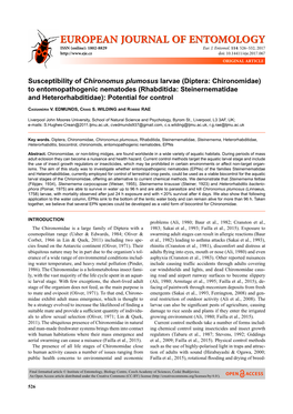 Susceptibility of Chironomus Plumosus Larvae (Diptera: Chironomidae) to Entomopathogenic Nematodes (Rhabditida: Steinernematidae