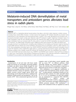 Melatonin-Induced DNA Demethylation of Metal Transporters