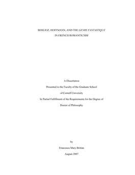 Berlioz, Hoffmann, and the Genre Fantastique in French Romanticism