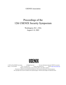 Proceedings of the 12Th USENIX Security Symposium