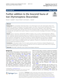 Further Addition to the Braconid Fauna of Iran (Hymenoptera: Braconidae) Neveen S