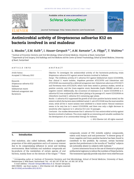 Antimicrobial Activity of Streptococcus Salivarius K12 on Bacteria Involved