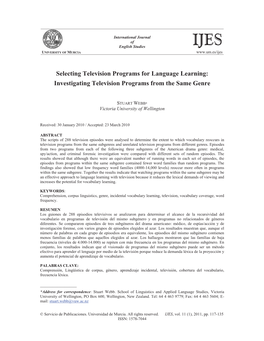 Selecting Television Programs for Language Learning: Investigating Television Programs from the Same Genre