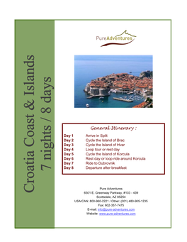 Croatia Coast & Islands Cycling Tour Info