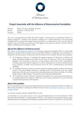 Project Associate with the Alliance of Democracies Foundation