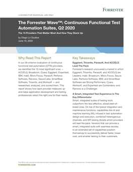 Continuous Functional Test Automation Suites, Q2 2020 the 15 Providers That Matter Most and How They Stack up by Diego Lo Giudice June 18, 2020