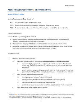 Medical Neuroscience | Tutorial Notes